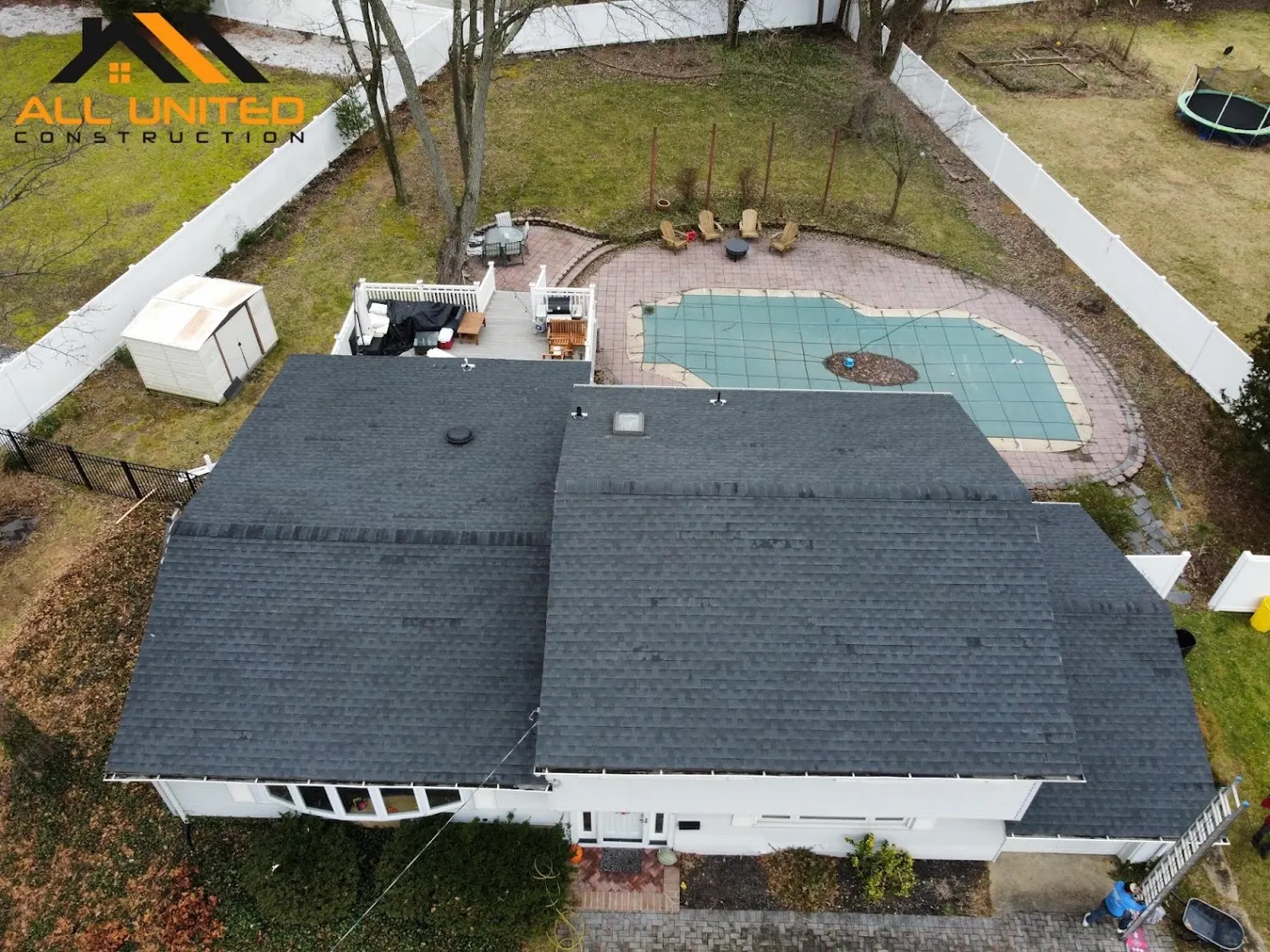 Asphalt shingle roof replacement on a New Jersey home by All United Construction
