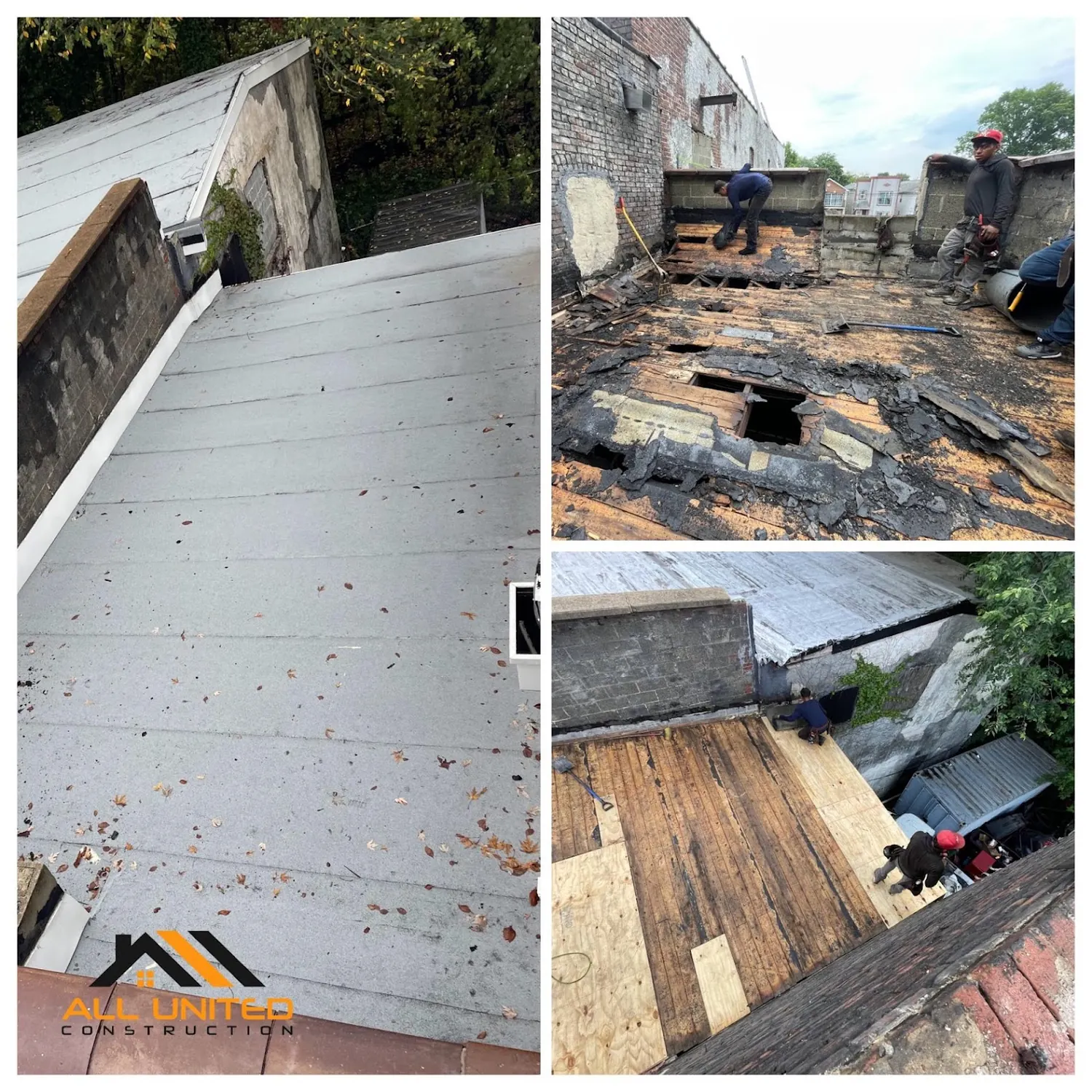 Flat roof damage repair by All United Construction in New Jersey