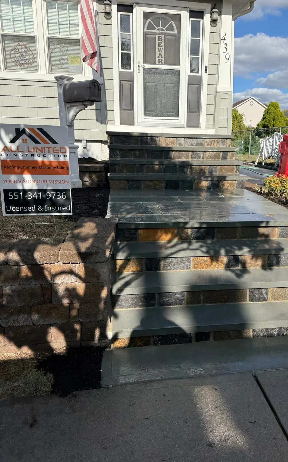 Step and stoop masonry repair by All United Construction in New Jersey