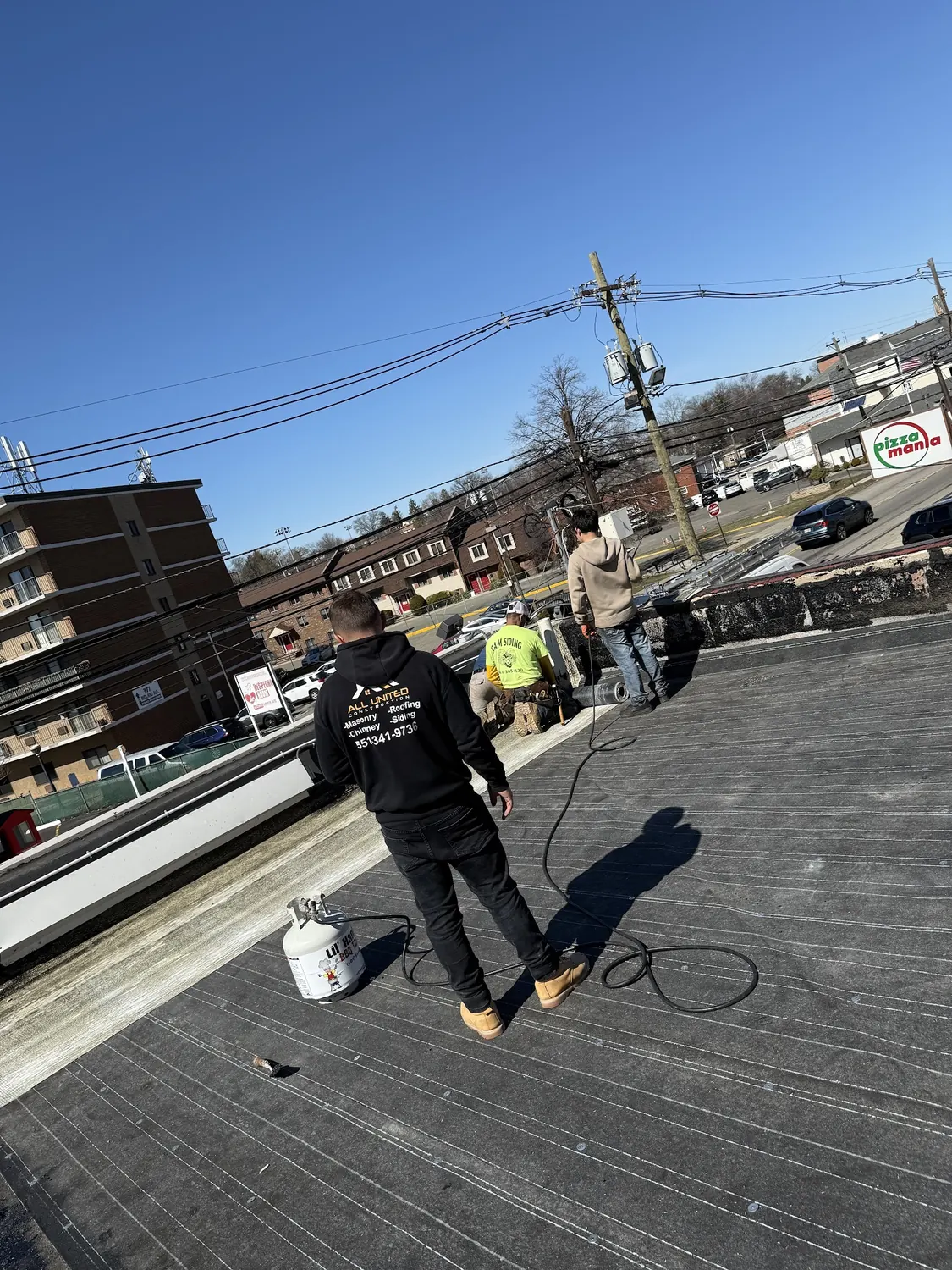 Commercial flat roof work by All United Construction in New Jersey
